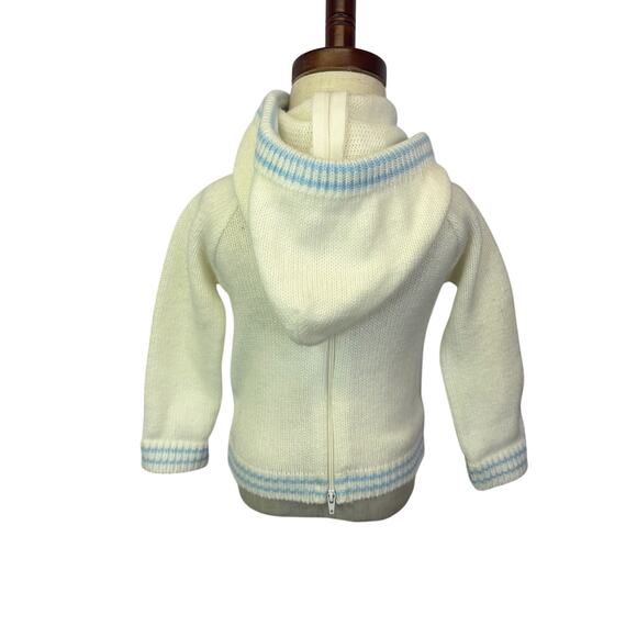 VTG 1970’s A Tiny Tots  Hooded Sweater - 18m Full Zip - Light Blue And White - Picture 5 of 8